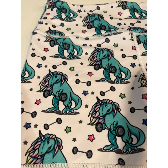 WodBottom Womens Unicorn Gym Shorts Weightlifting Dino Print 87% Polyester & 13% - Picture 2 of 8